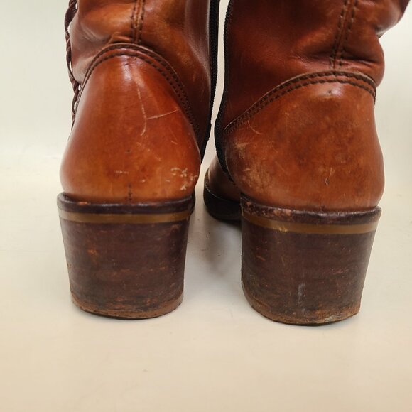 Vtg 70's Braided Brown Caramel Leather Campus Boots (7 B) Wild Card Brazil Read - Picture 5 of 16